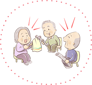 脳トレや手芸をする利用者イメージイラスト